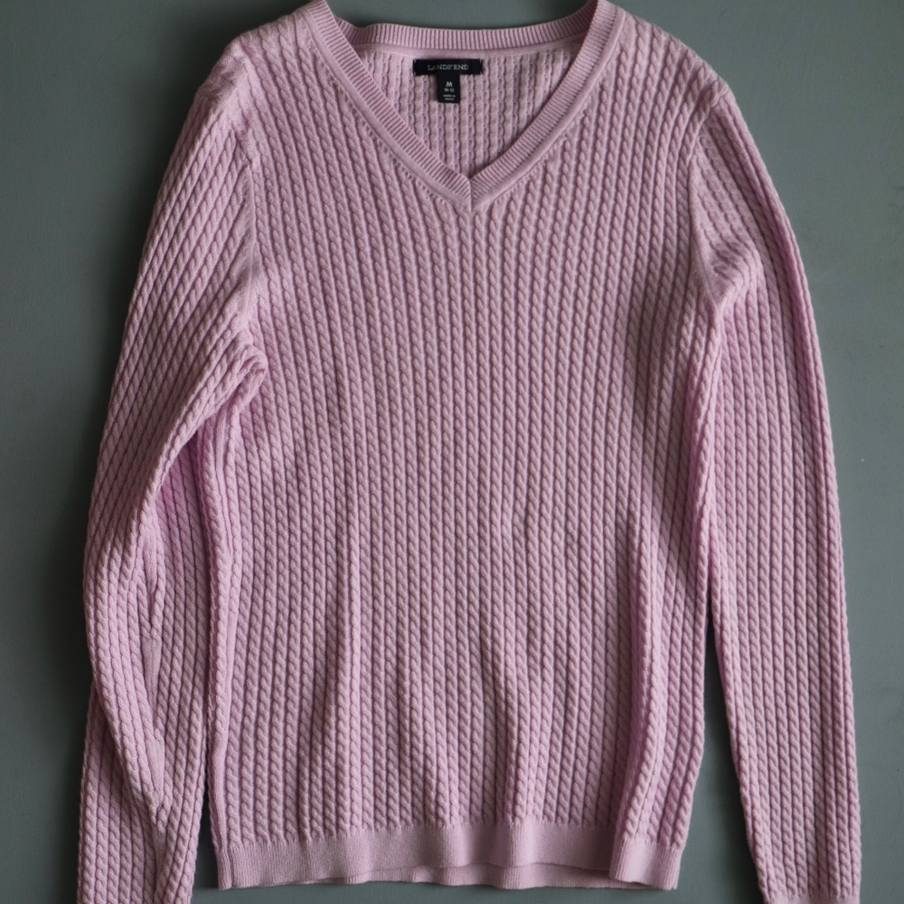 Women's Lavender Lands End M Cable Knit Sweater